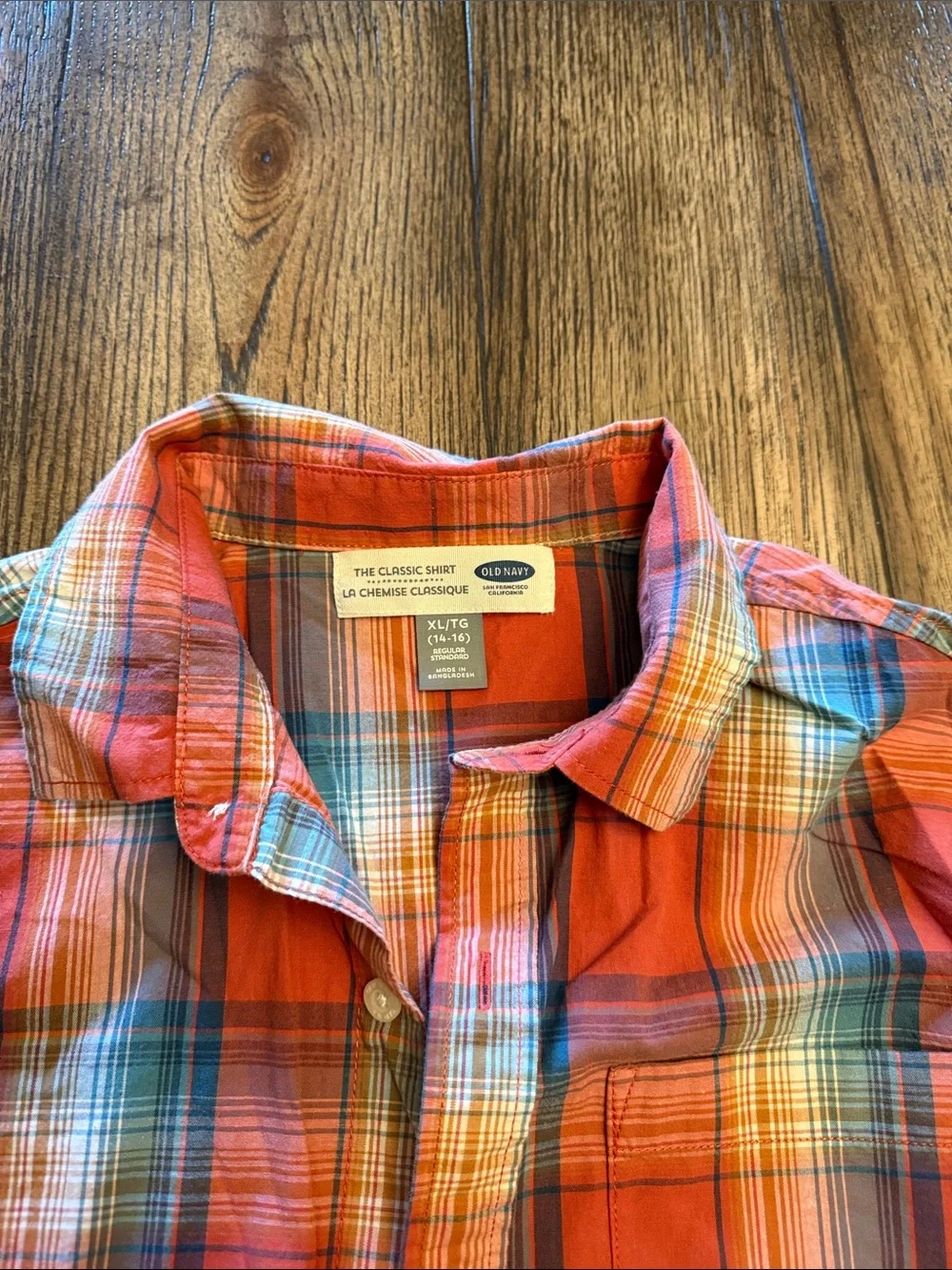 Old Navy Boys Red Plaid Button-Down Shirt with Blue Accents